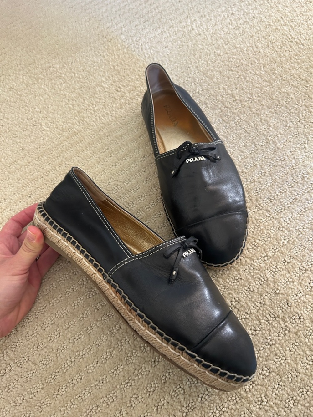 Prada Black Leather Espadrilles